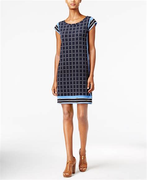 michael kors printed a line dress|Signature Logo Print Pleated Dress .